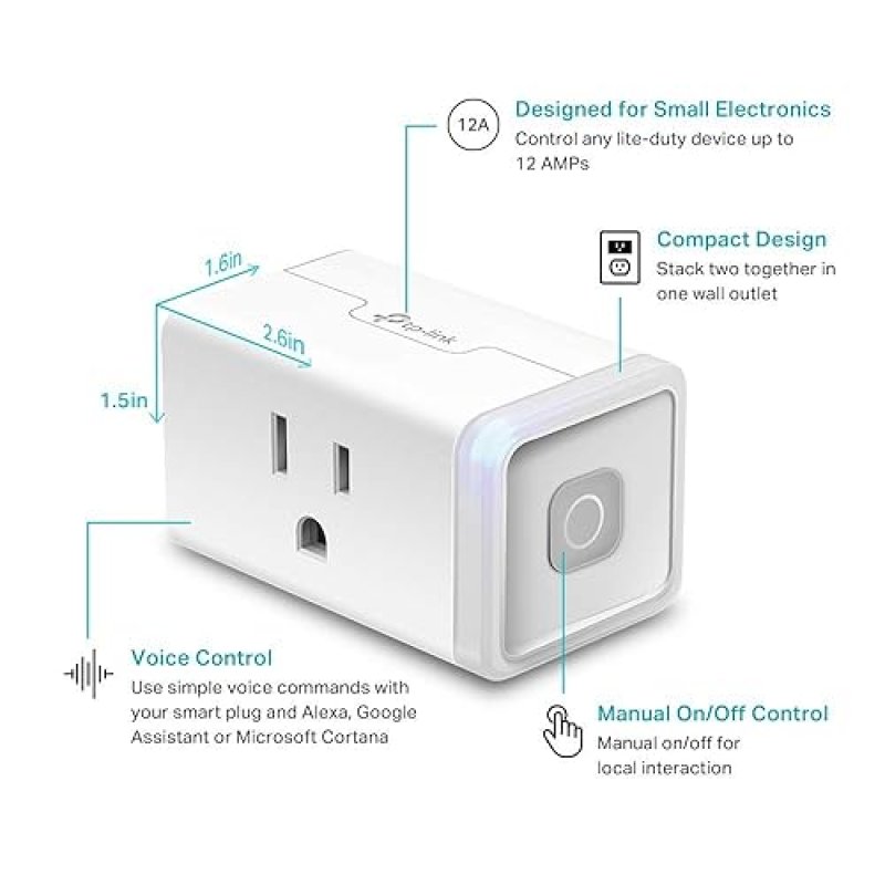 KASA HS103P4 SMART WI-FI PLUG 4-PACK, WORKS WITH ALEXA, GOOGLE HOME, NO HUB NEEDED, 15A