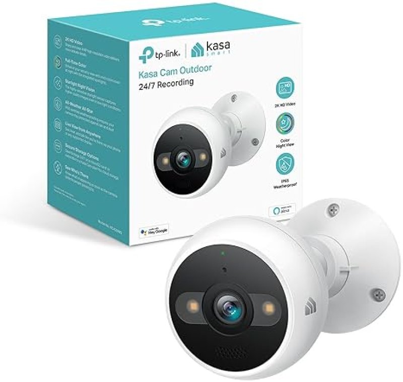 KASA SMART 2K QHD OUTDOOR SECURITY CAMERA WIRED IP65, NIGHT VISION, MOTION DETECT, ALEXA COMPATIBLE