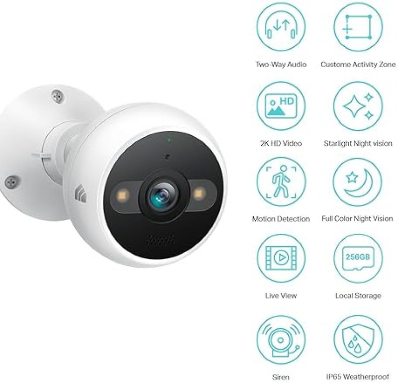 KASA SMART 2K QHD OUTDOOR SECURITY CAMERA WIRED IP65, NIGHT VISION, MOTION DETECT, ALEXA COMPATIBLE