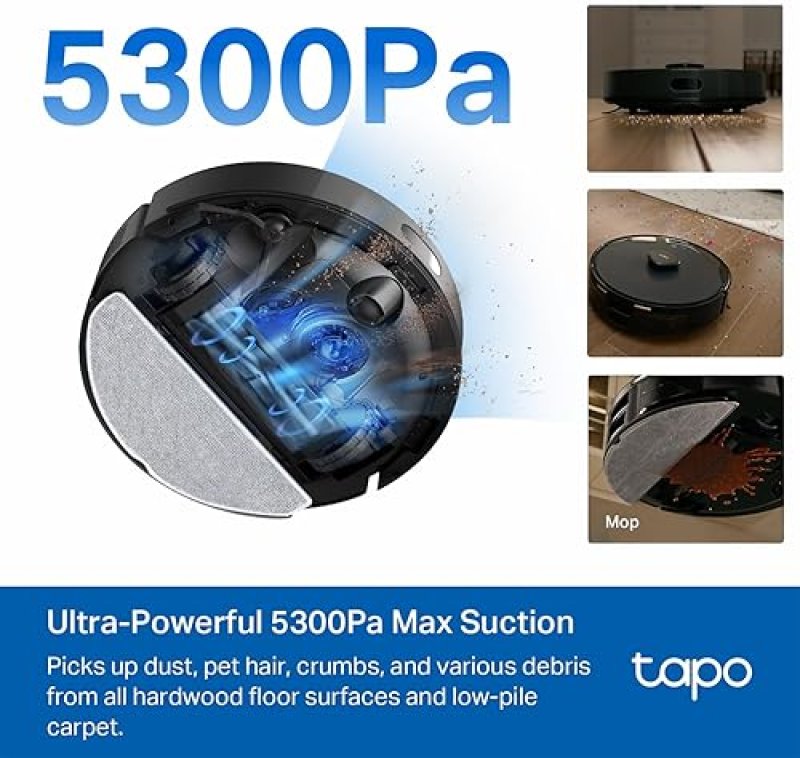 TAPO LIDAR SMART NAVIGATION ROBOT VACUUM AND MOP WITH SELF-EMPTYING DOCK, 5300PA MAX, 97 DUST PICKUP
