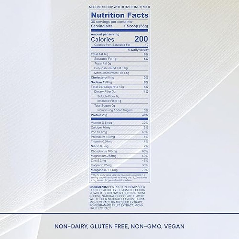BLUEPRINT BRYAN JOHNSON VEGAN CHOCOLATE PROTEIN POWDER PLANT-BASED, NON-GMO, 26G PROTEIN, 30 SERVING