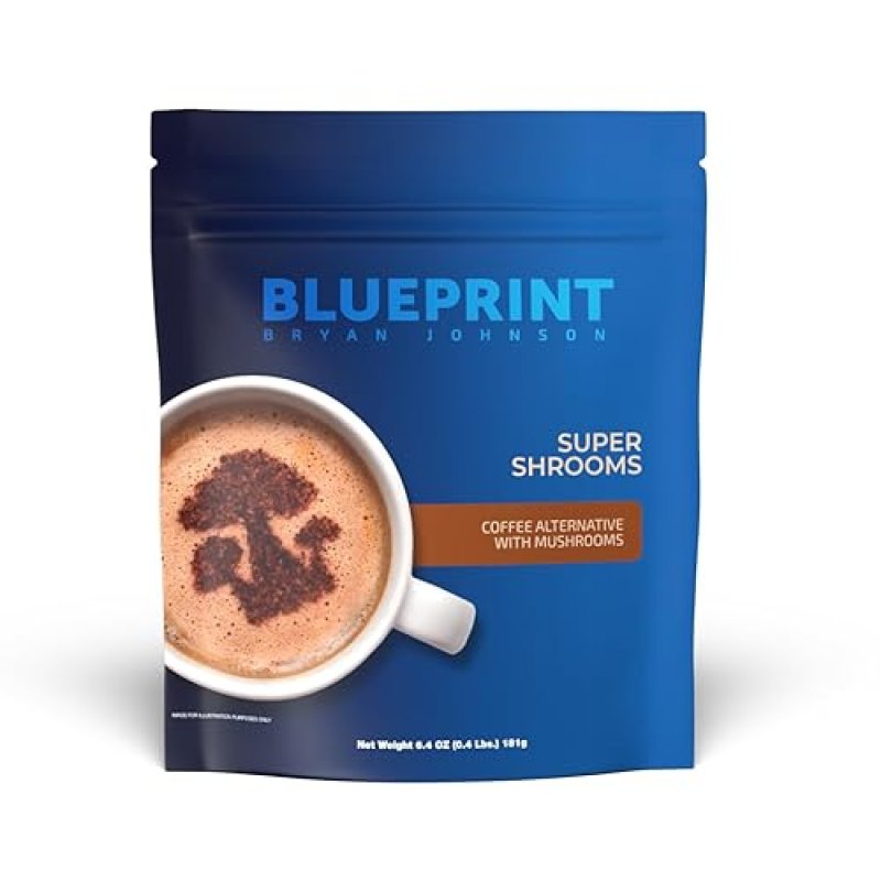 BLUEPRINT BRYAN JOHNSON SUPER SHROOM COFFEE BY BRYAN JOHNSON LION S MANE, REISHI, GABA 70MG CAFFEINE 30 SERVINGS