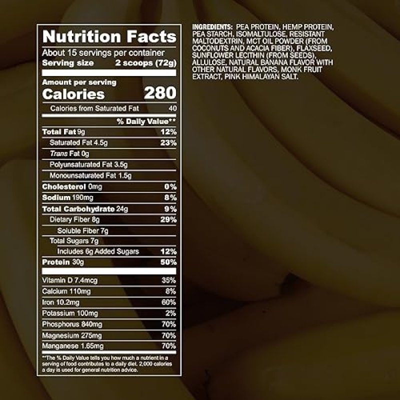 BLUEPRINT BRYAN JOHNSON VEGAN PROTEIN MEAL REPLACEMENT 27G PLANT-BASED HEMP PROTEIN, BANANA FLAVOR, 15 SERVINGS