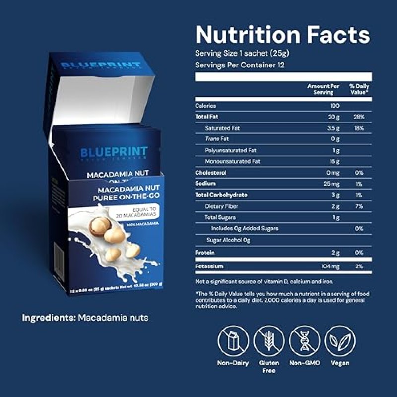 BLUEPRINT BRYAN JOHNSON MACADAMIA NUT PUREE - 1 INGREDIENT, NO SUGAR, VEGAN, KETO, 12 SERVINGS