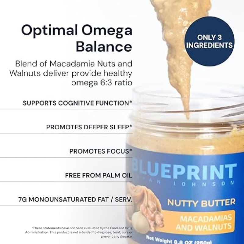 BLUEPRINT BRYAN JOHNSON CHUNKY MACADAMIA WALNUT BUTTER NO PALM OIL, NO SUGAR KETO VEGAN PALEO 8.8OZ