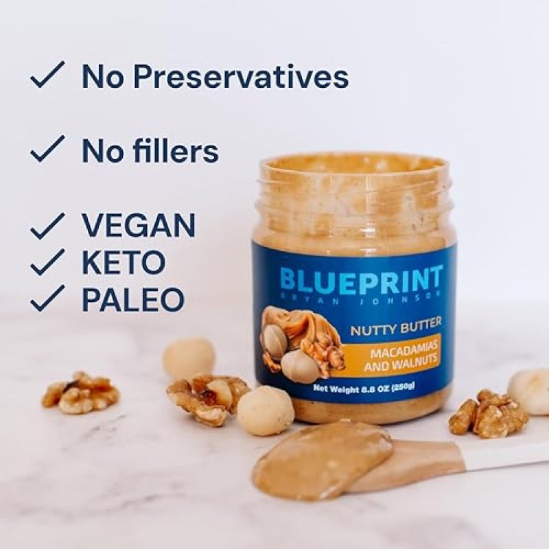 BLUEPRINT BRYAN JOHNSON CHUNKY MACADAMIA WALNUT BUTTER NO PALM OIL, NO SUGAR KETO VEGAN PALEO 8.8OZ