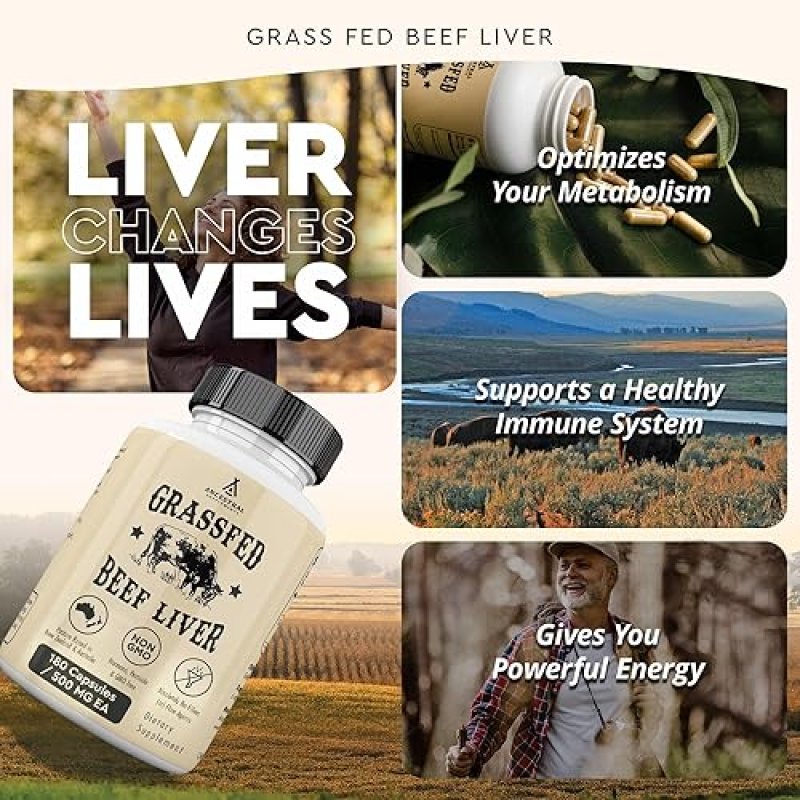 ANCESTRAL SUPPLEMENTS BEEF LIVER CAPSULES 180 COUNT GRASS FED, NON-GMO, IMMUNE SUPPORT