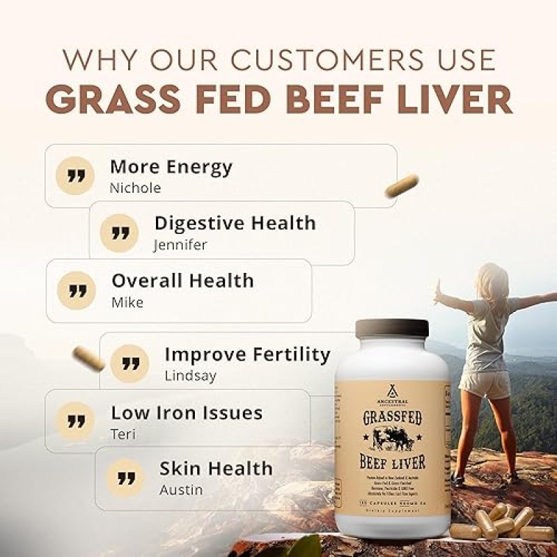 ANCESTRAL SUPPLEMENTS BEEF LIVER CAPSULES 180 COUNT GRASS FED, NON-GMO, IMMUNE SUPPORT