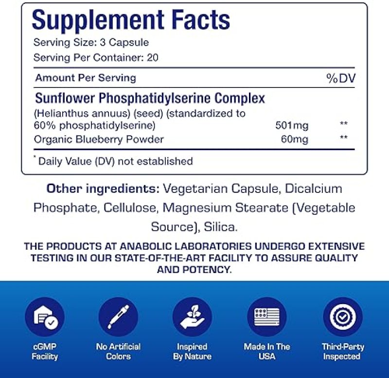 ANABOLIC LABORATORIES COGNAGEN MEMORY SUPPLEMENT - HIGH POTENCY PHOSPHATIDYLSERINE FOR BRAIN, FOCUS MEMORY, 60 CAPS