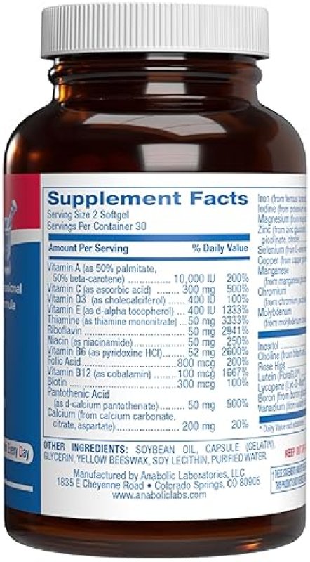 ANABOLIC LABORATORIES 30-IN-1 ADULT MULTIVITAMIN WITH IRON - ANTIOXIDANTS VITAMINS A, C, D, E, B COMPLEX - 1 MONTH