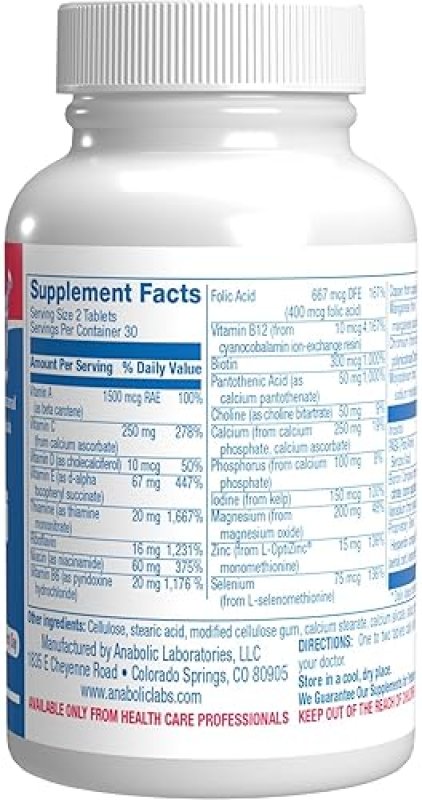 ANABOLIC LABORATORIES 30-IN-1 ADULT MULTIVITAMIN 50 WITHOUT IRON ANTIOXIDANTS, VITAMINS A C D E B, ZINC, MAGNESIUM