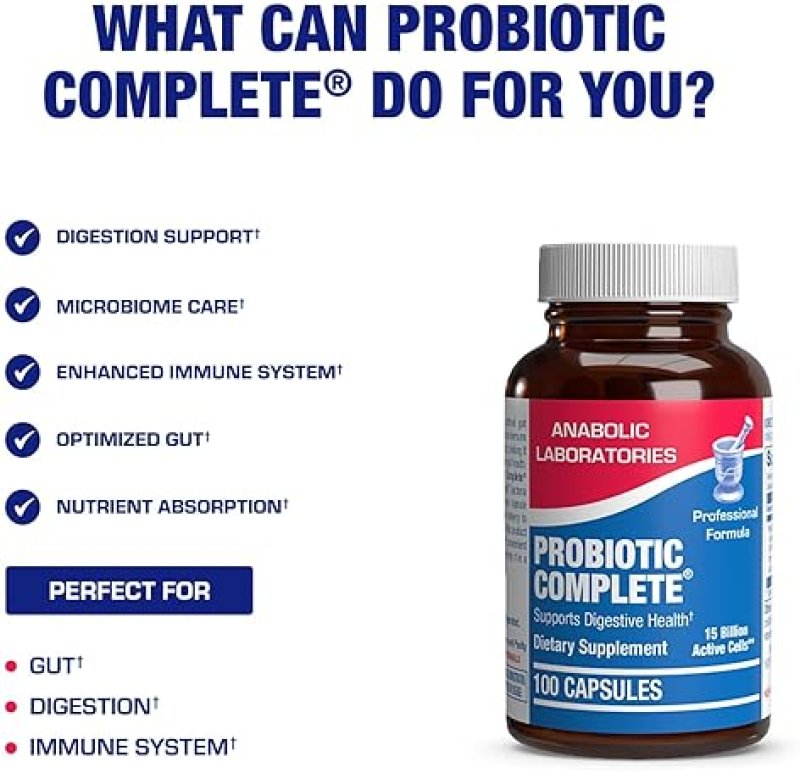 ANABOLIC LABORATORIES ADVANCED DIGESTIVE PROBIOTICS 4-IN-1 FOR MEN WOMEN LACTOBACILLUS BIFIDOBACTERIUM, 100 SERVINGS
