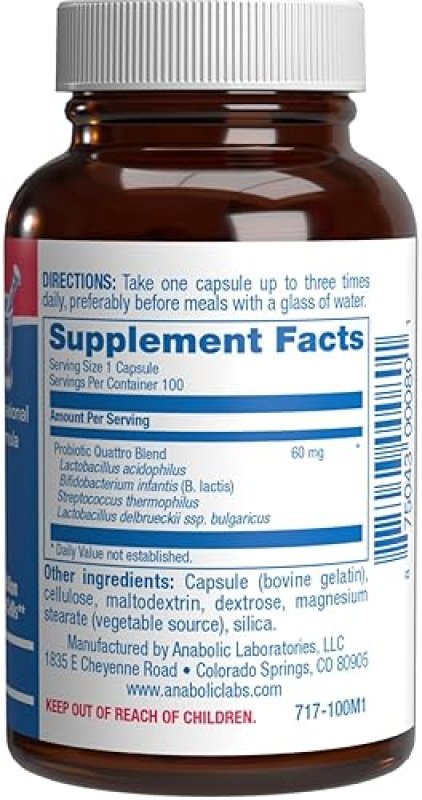 ANABOLIC LABORATORIES ADVANCED DIGESTIVE PROBIOTICS 4-IN-1 FOR MEN WOMEN LACTOBACILLUS BIFIDOBACTERIUM, 100 SERVINGS