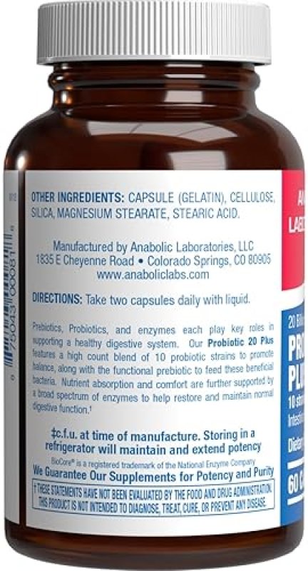 ANABOLIC LABORATORIES DIGESTIVE ENZYMES WITH PROBIOTICS PREBIOTICS 10 STRAINS FOR DIGESTION, BLOATING RELIEF