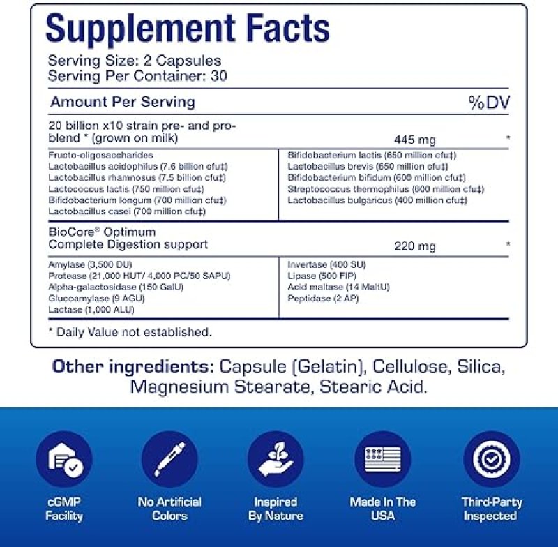 ANABOLIC LABORATORIES DIGESTIVE ENZYMES WITH PROBIOTICS PREBIOTICS 10 STRAINS FOR DIGESTION, BLOATING RELIEF