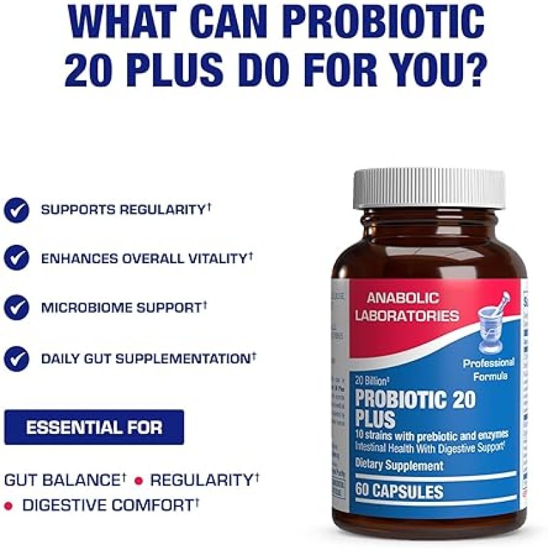 ANABOLIC LABORATORIES DIGESTIVE ENZYMES WITH PROBIOTICS PREBIOTICS 10 STRAINS FOR DIGESTION, BLOATING RELIEF