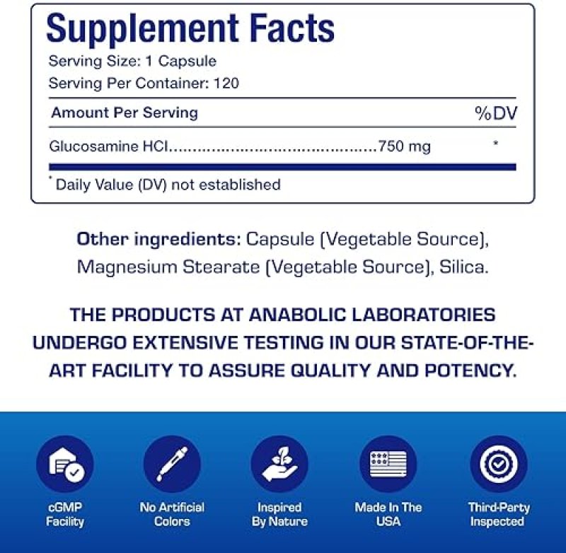 ANABOLIC LABORATORIES VEGAN GLUCOSAMINE JOINT SUPPLEMENT FOR MOBILITY, FLEXIBILITY COMFORT NON-GMO, SHELLFISH-FREE, 120 SE