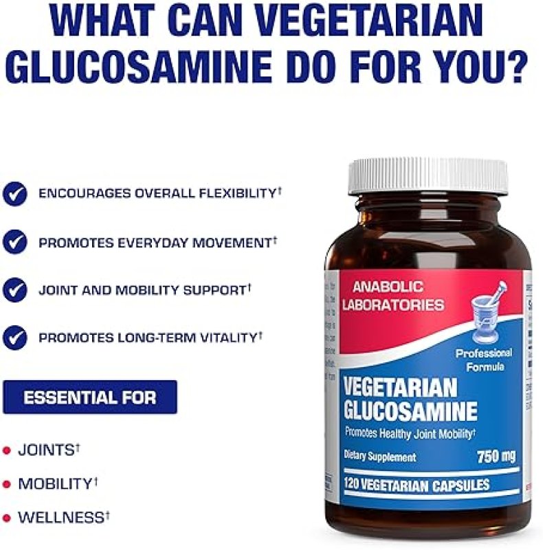 ANABOLIC LABORATORIES VEGAN GLUCOSAMINE JOINT SUPPLEMENT FOR MOBILITY, FLEXIBILITY COMFORT NON-GMO, SHELLFISH-FREE, 120 SE