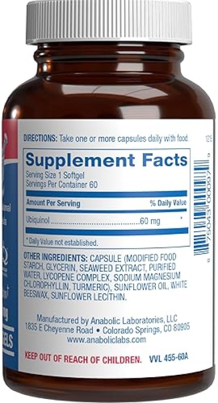 ANABOLIC LABORATORIES UBIQUINOL COQ10 SUPPLEMENT FOR HEART, IMMUNE BRAIN SUPPORT VEGETARIAN, NON-GMO, 60 SERVINGS