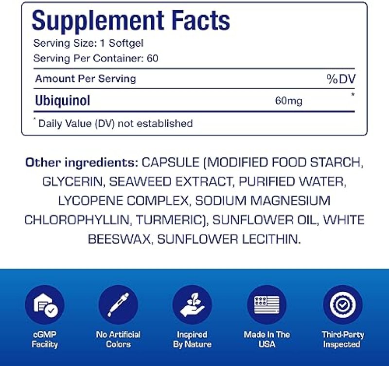 ANABOLIC LABORATORIES UBIQUINOL COQ10 SUPPLEMENT FOR HEART, IMMUNE BRAIN SUPPORT VEGETARIAN, NON-GMO, 60 SERVINGS