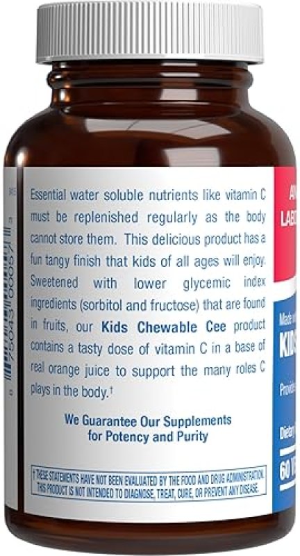 ANABOLIC LABORATORIES KIDS VITAMIN C CHEWABLE TABLETS IMMUNE SUPPORT, REAL ORANGE, NO ARTIFICIAL COLORS, 60 SERVINGS