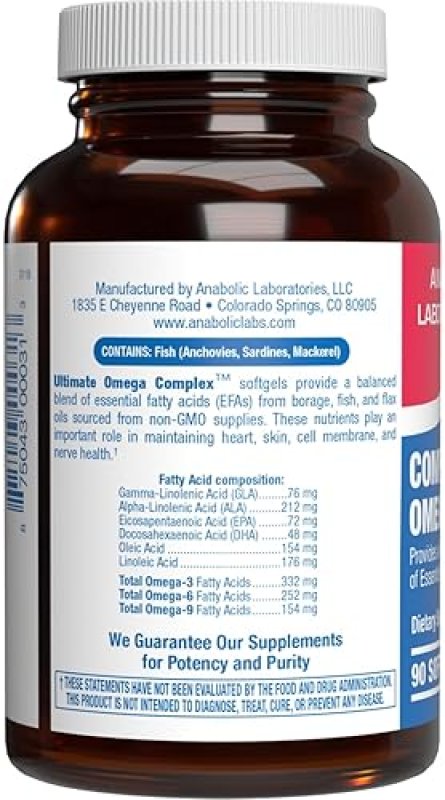 ANABOLIC LABORATORIES FISH OIL OMEGA 3 6 9 SUPPLEMENT WITH EPA DHA GLA FOR BRAIN HEART HEALTH 90 DAY SUPPLY