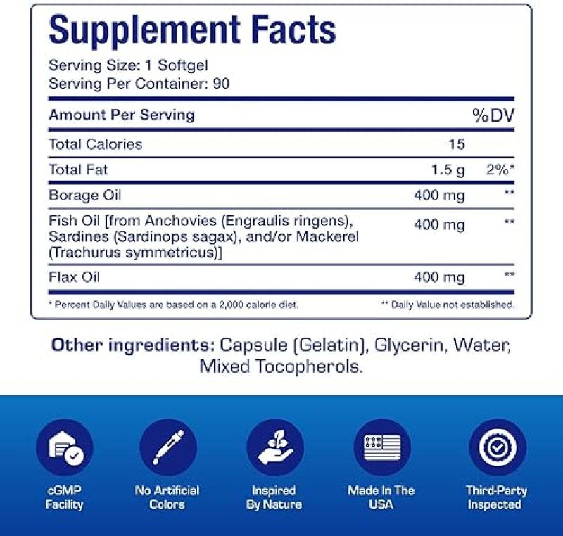 ANABOLIC LABORATORIES FISH OIL OMEGA 3 6 9 SUPPLEMENT WITH EPA DHA GLA FOR BRAIN HEART HEALTH 90 DAY SUPPLY