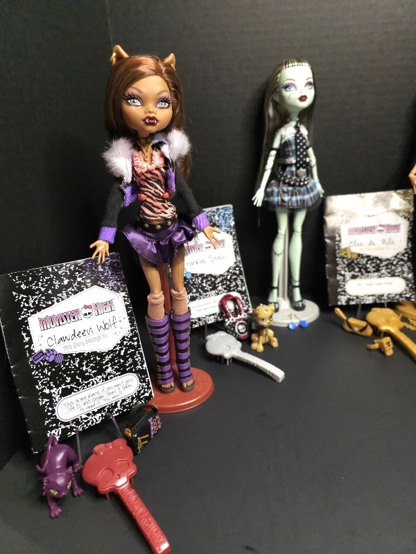 MONSTER HIGH FIRST WAVE DOLLS ON STANDS W/ DIARY AND MOST ACCESSORIES!!!
