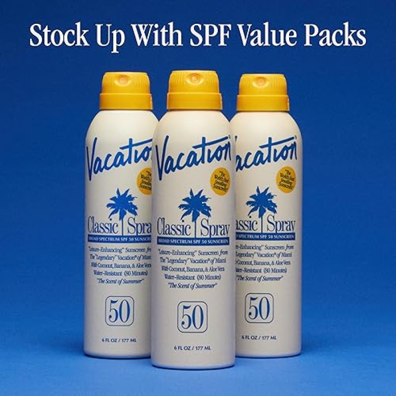 VACATION CLASSIC SPF 50 SUNSCREEN SPRAY WATER-RESISTANT, LIGHTWEIGHT, VEGAN, 6OZ 3-PACK