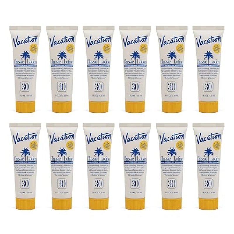 VACATION MINI SUNSCREEN SPF 30, WATER-RESISTANT, TRAVEL SIZE 1OZ BULK PACK OF 12 LOTION
