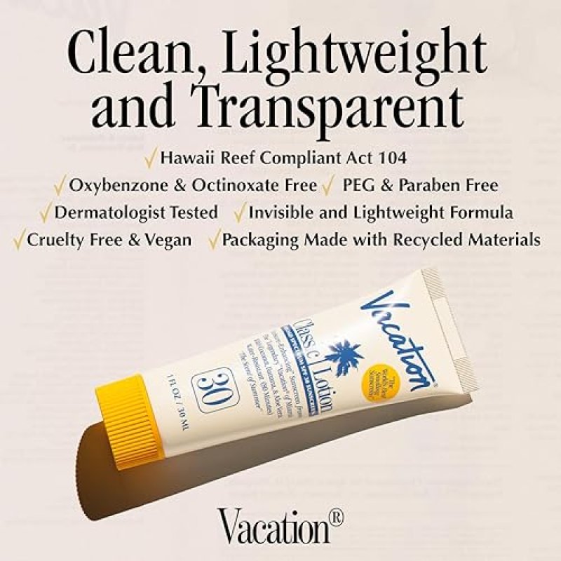 VACATION MINI SUNSCREEN SPF 30, WATER-RESISTANT, TRAVEL SIZE 1OZ BULK PACK OF 12 LOTION