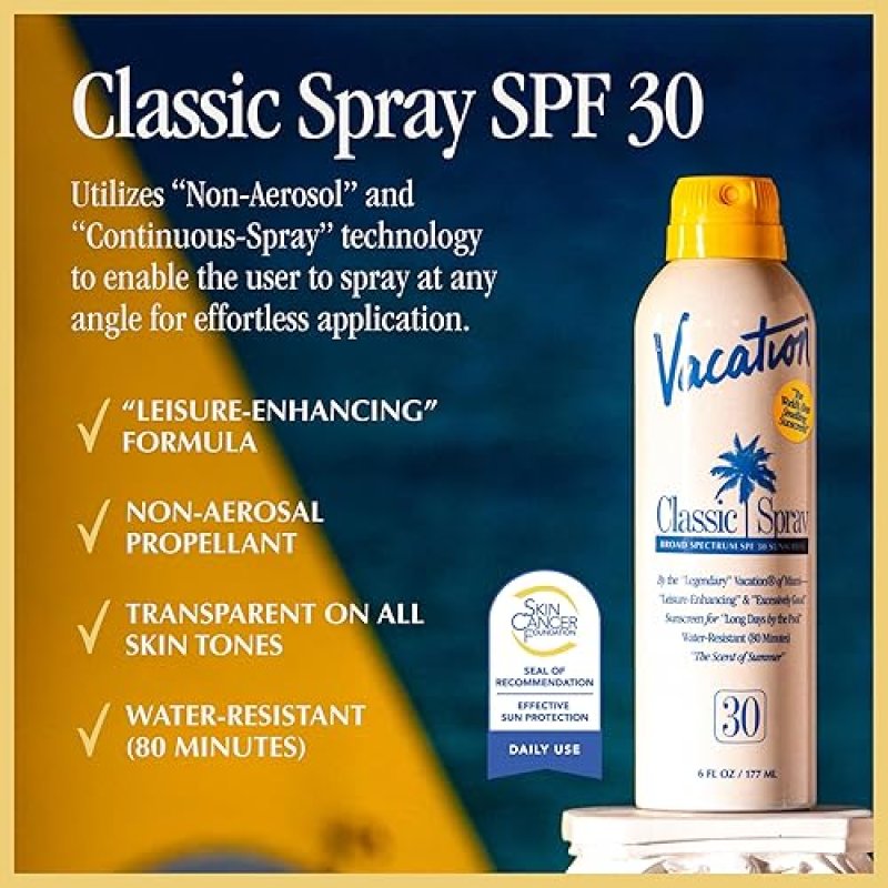 VACATION CLASSIC SPF 30 SUNSCREEN SPRAY WATER-RESISTANT, LIGHTWEIGHT, VEGAN, 6OZ 3-PACK