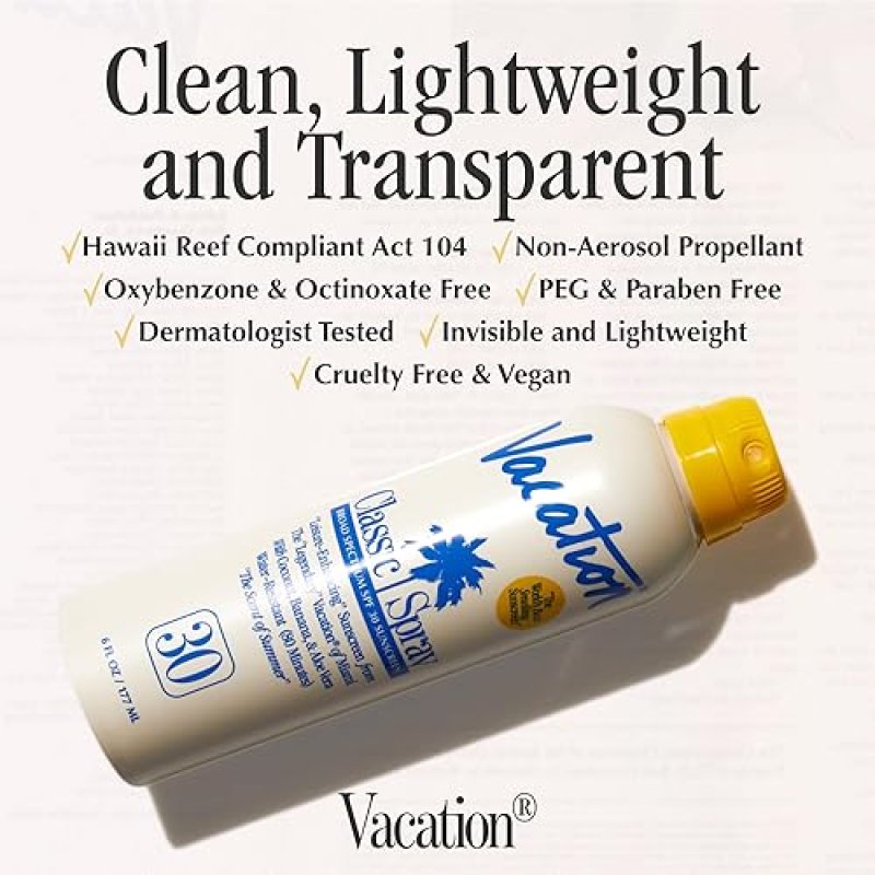 VACATION CLASSIC SPF 30 SUNSCREEN SPRAY WATER-RESISTANT, LIGHTWEIGHT, VEGAN, 6OZ 3-PACK
