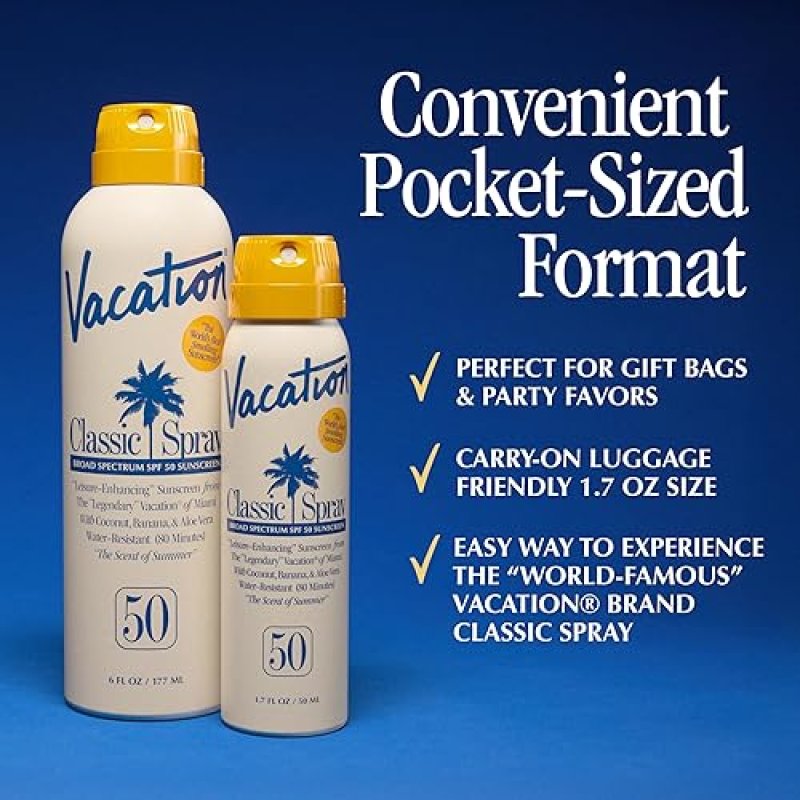 VACATION MINI SUNSCREEN SPRAY SPF 50, WATER-RESISTANT, TRAVEL SIZE 1.7OZ, 6-PACK VALUE SET
