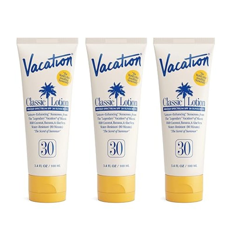 VACATION CLASSIC SPF 30 SUNSCREEN LOTION WATER-RESISTANT, LIGHTWEIGHT, VEGAN, TRAVEL SIZE 3 PACK