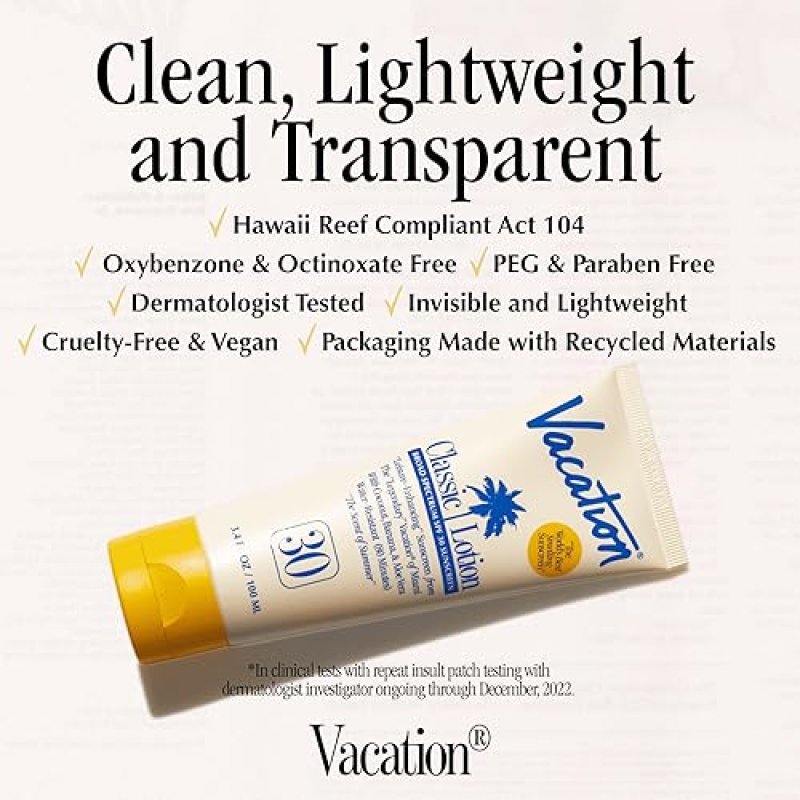 VACATION CLASSIC SPF 30 SUNSCREEN LOTION WATER-RESISTANT, LIGHTWEIGHT, VEGAN, TRAVEL SIZE 3 PACK