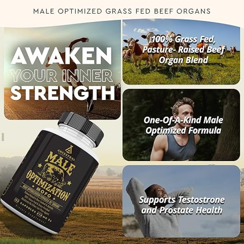ANCESTRAL SUPPLEMENTS MOFO GRASS-FED BEEF LIVER CAPSULES FOR MEN S ENERGY HEALTH, 180 COUNT