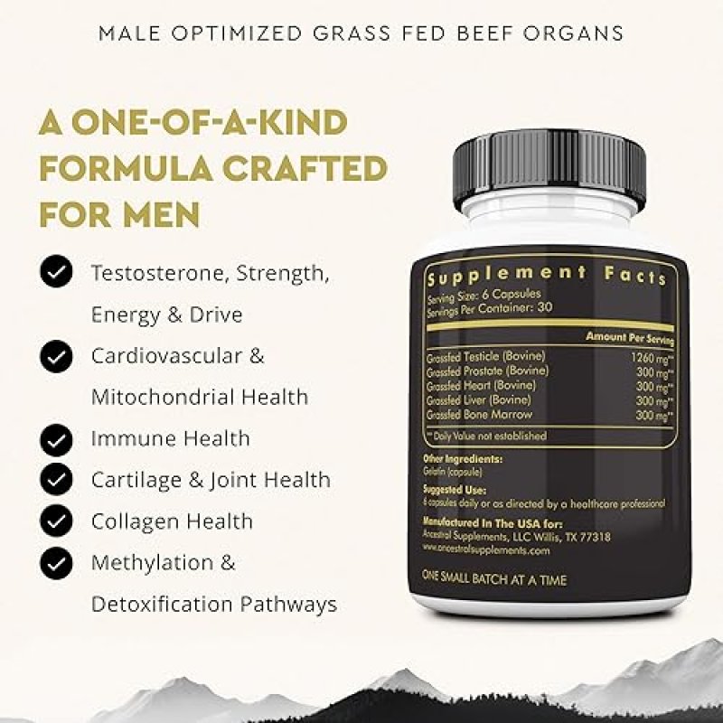 ANCESTRAL SUPPLEMENTS MOFO GRASS-FED BEEF LIVER CAPSULES FOR MEN S ENERGY HEALTH, 180 COUNT