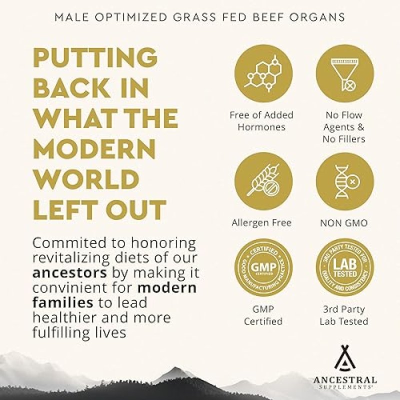 ANCESTRAL SUPPLEMENTS MOFO GRASS-FED BEEF LIVER CAPSULES FOR MEN S ENERGY HEALTH, 180 COUNT