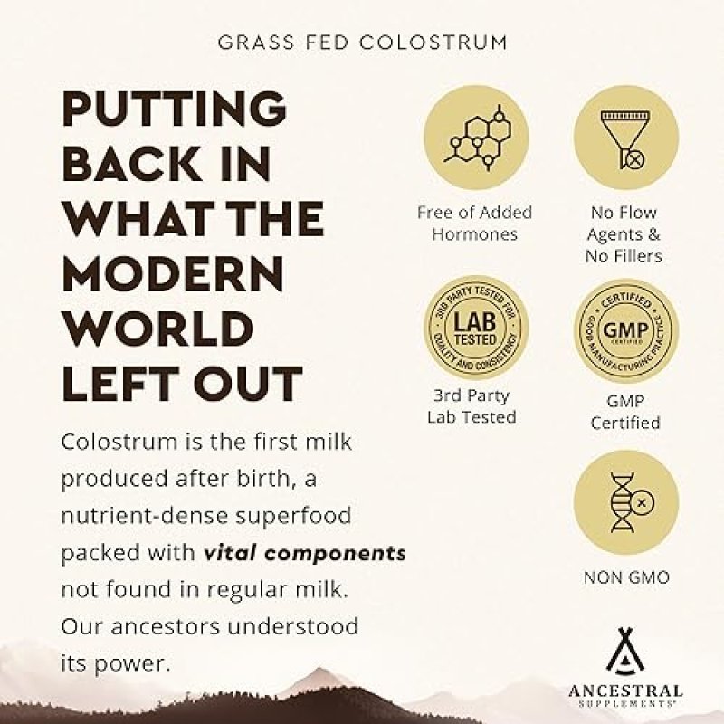 ANCESTRAL SUPPLEMENTS BEEF COLOSTRUM POWDER PACKETS IMMUNE, GUT, SKIN HAIR SUPPORT, 30 STICKS