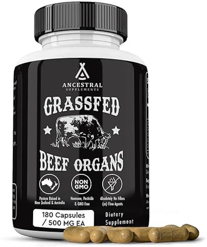 ANCESTRAL SUPPLEMENTS GRASS-FED BEEF ORGAN COMPLEX LIVER, HEART, KIDNEY, NON-GMO, 180 CAPS