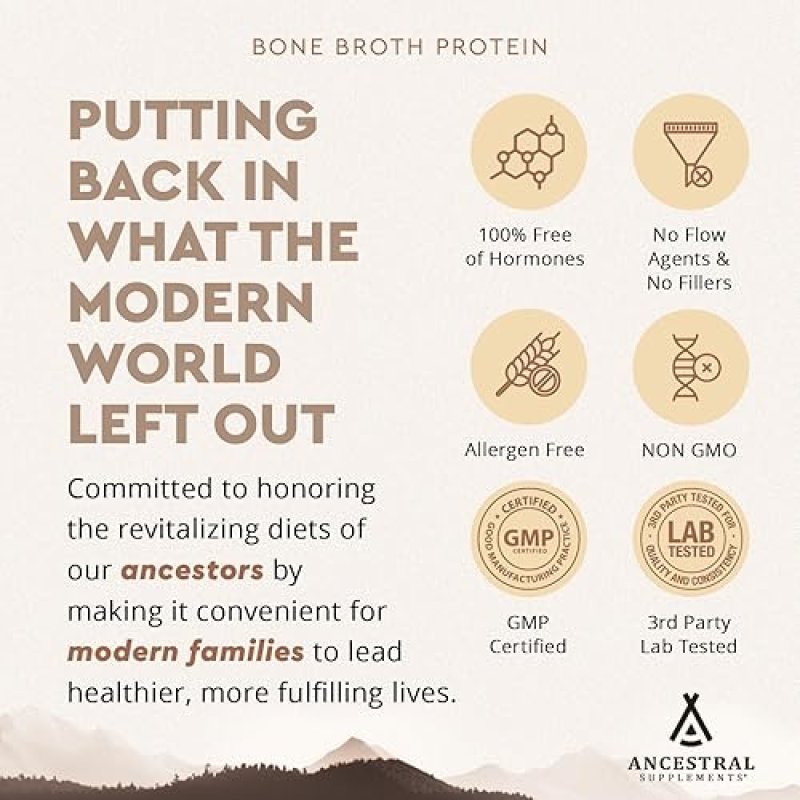 ANCESTRAL SUPPLEMENTS GRASS-FED CHOCOLATE PROTEIN POWDER WITH BEEF ORGANS MUSHROOMS, 30-DAY