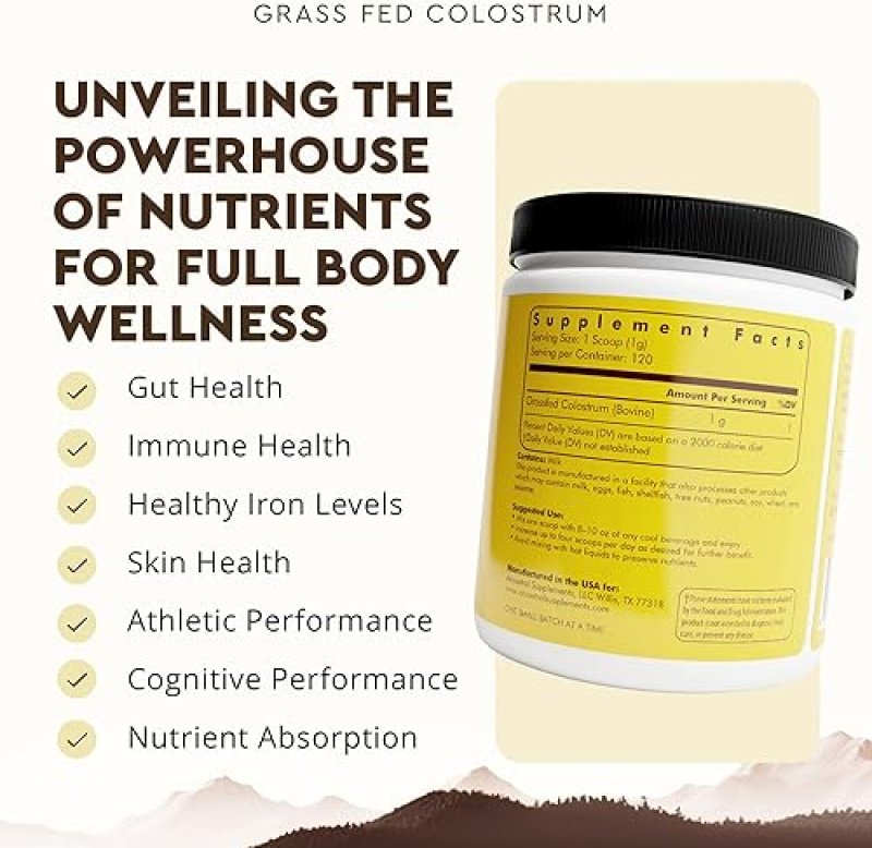 ANCESTRAL SUPPLEMENTS BOVINE COLOSTRUM POWDER GRASS-FED, FREEZE-DRIED, IMMUNE GUT SUPPORT, 120 SERVI