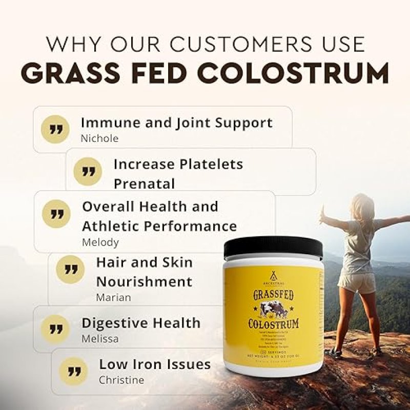 ANCESTRAL SUPPLEMENTS BOVINE COLOSTRUM POWDER GRASS-FED, FREEZE-DRIED, IMMUNE GUT SUPPORT, 120 SERVI