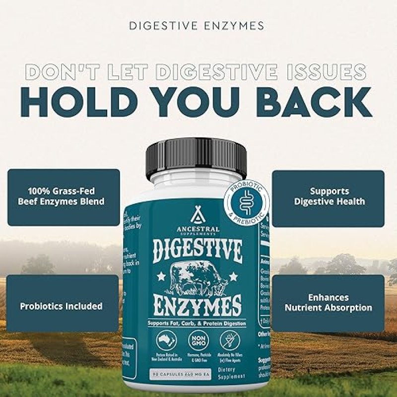 ANCESTRAL SUPPLEMENTS DIGESTIVE ENZYMES WITH PROBIOTICS BEEF ORGANS, 90 CAPS, NON-GMO