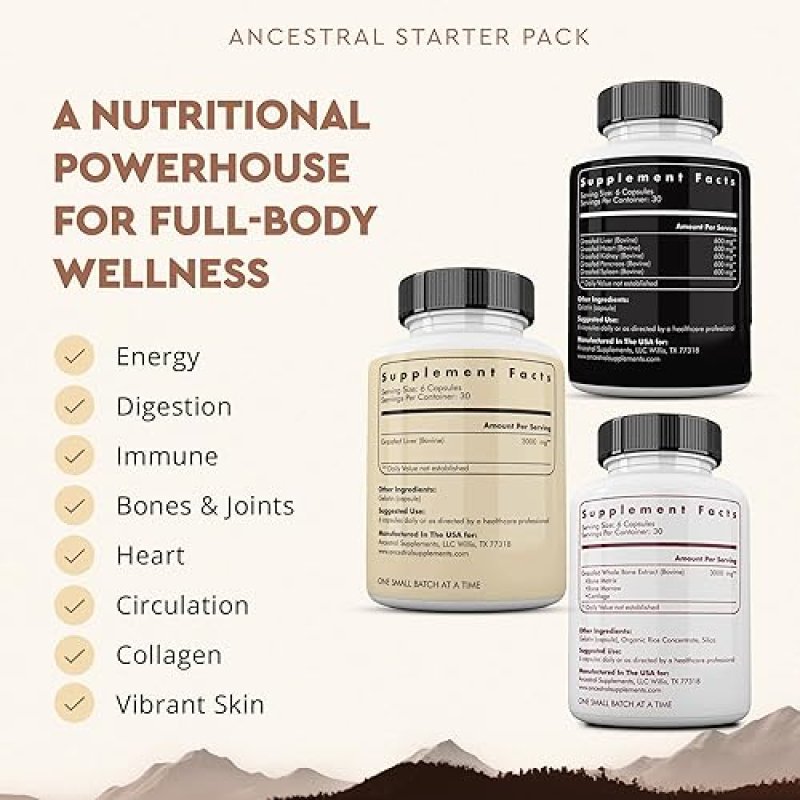 ANCESTRAL SUPPLEMENTS BEEF ORGANS STARTER PACK ORGANS AND STACK VARIATION BUNDLE