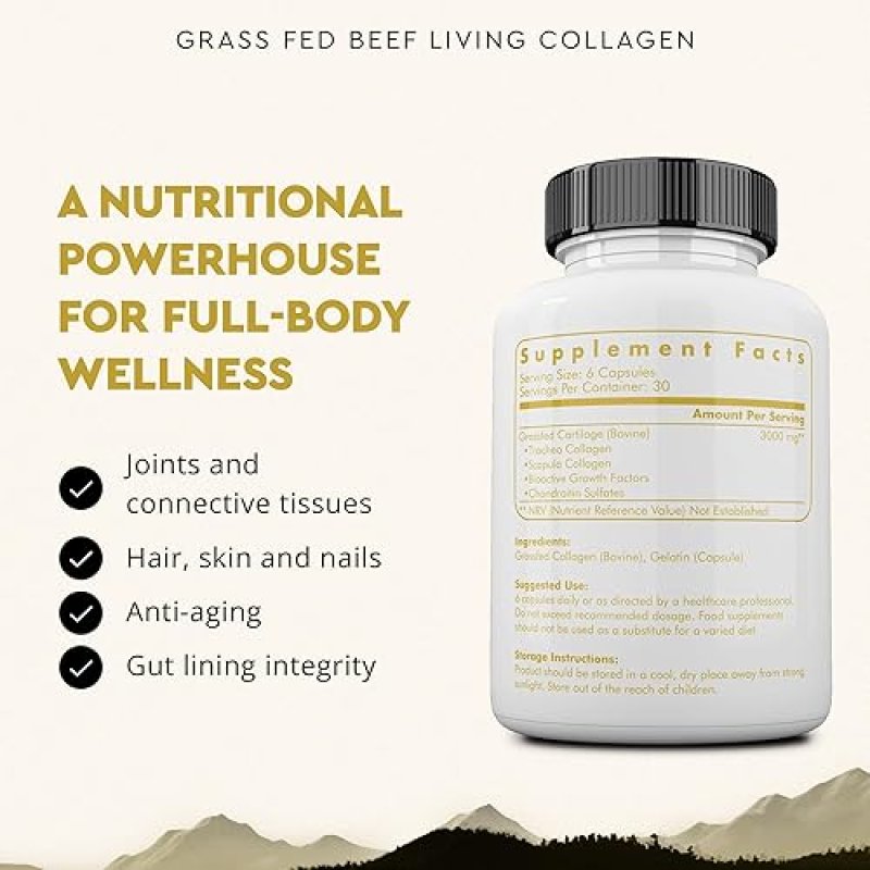 ANCESTRAL SUPPLEMENTS GRASS-FED BEEF COLLAGEN POWDER 3000MG, 180 CAPSULES SUPPORTS SKIN, HAIR JOINTS
