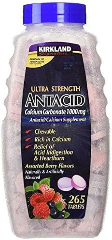 KIRKLAND ULTRA STRENGTH ANTACID 1000MG CALCIUM CARBONATE, ASSORTED BERRY, 265 TABLETS