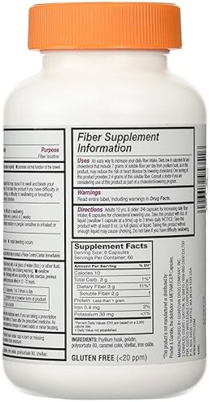 KIRKLAND FIBER CAPSULES FOR REGULARITY 360 CAPSULES, COMPARE TO METAMUCIL ACTIVE INGREDIENT