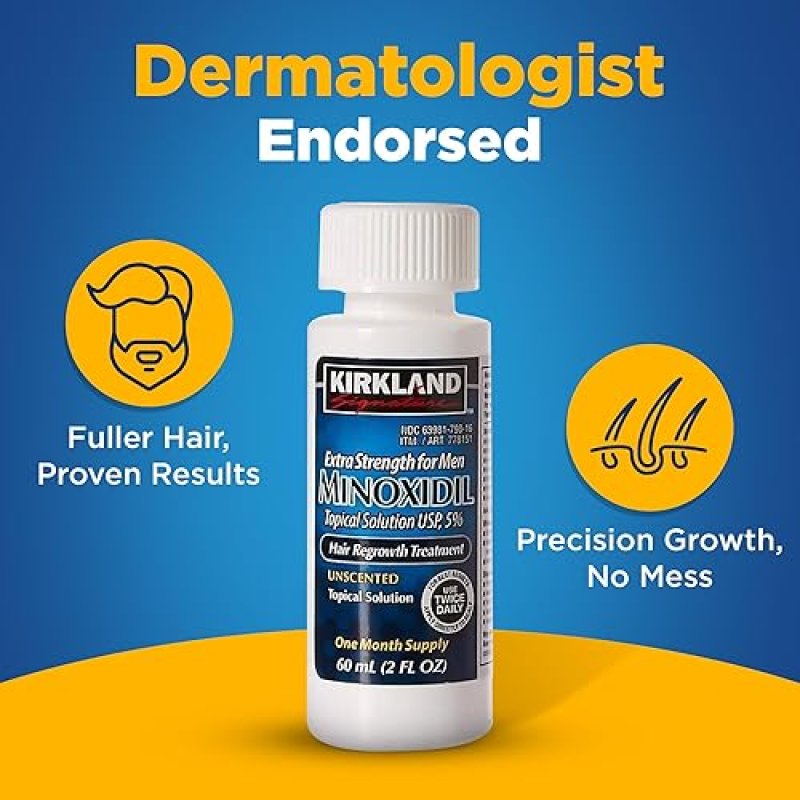 KIRKLAND SIGNATURE MINOXIDIL 5 FOR MEN HAIR REGROWTH - 1 MONTH SUPPLY, EFFECTIVE TREATMENT
